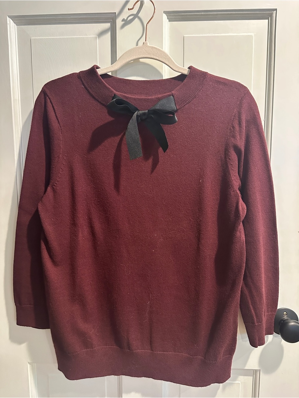 J. Crew Burgundy Crewneck Sweater with Black Bow